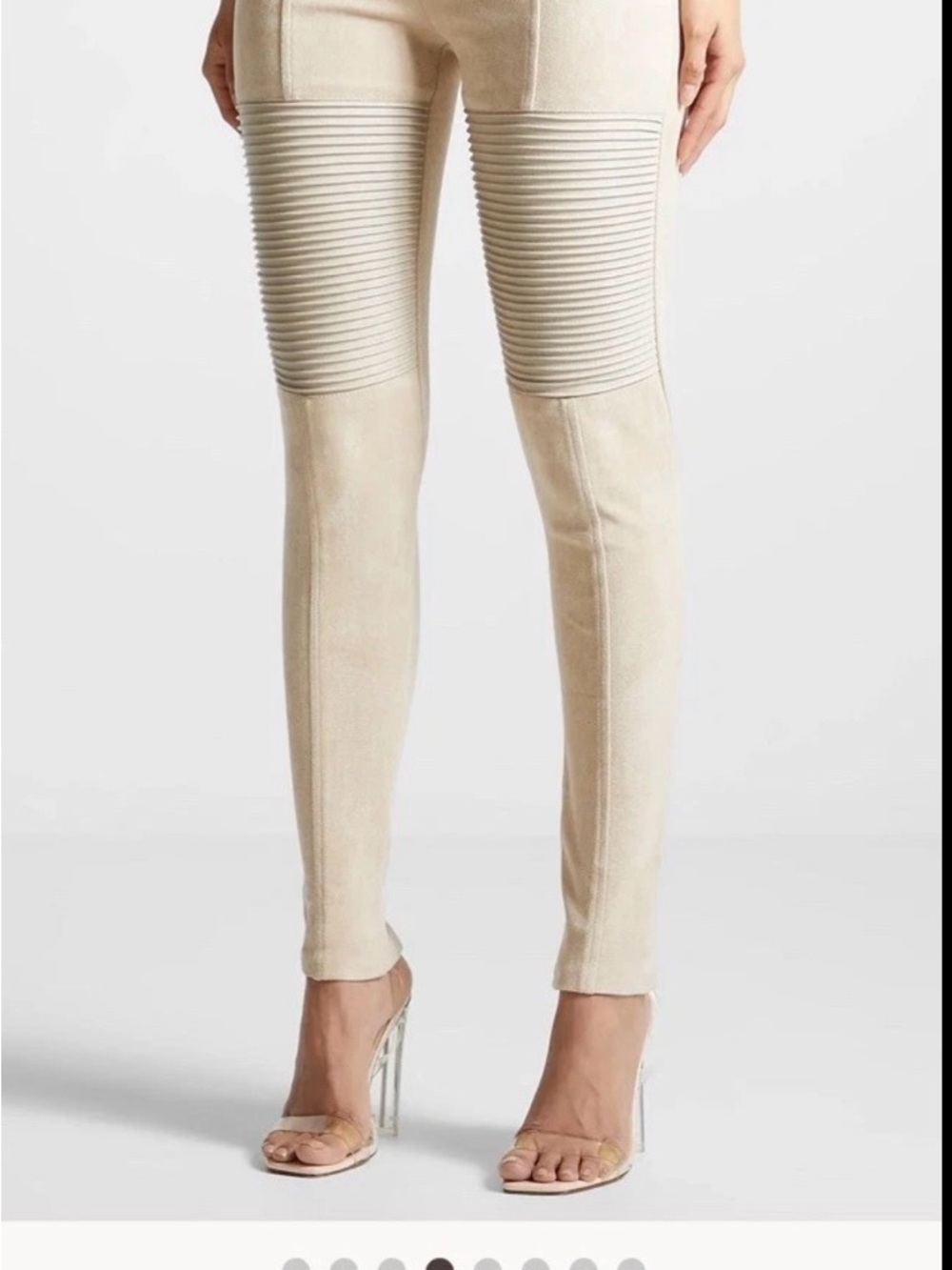 Maniere De Voir Faux Suede Ribbed Moto Leggings Women’s Leggings high rise